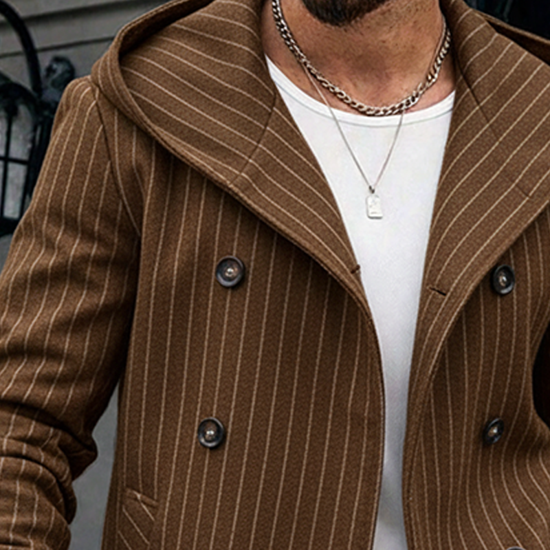 Men's Striped Print Casual Hooded Coat MTA1579J0X