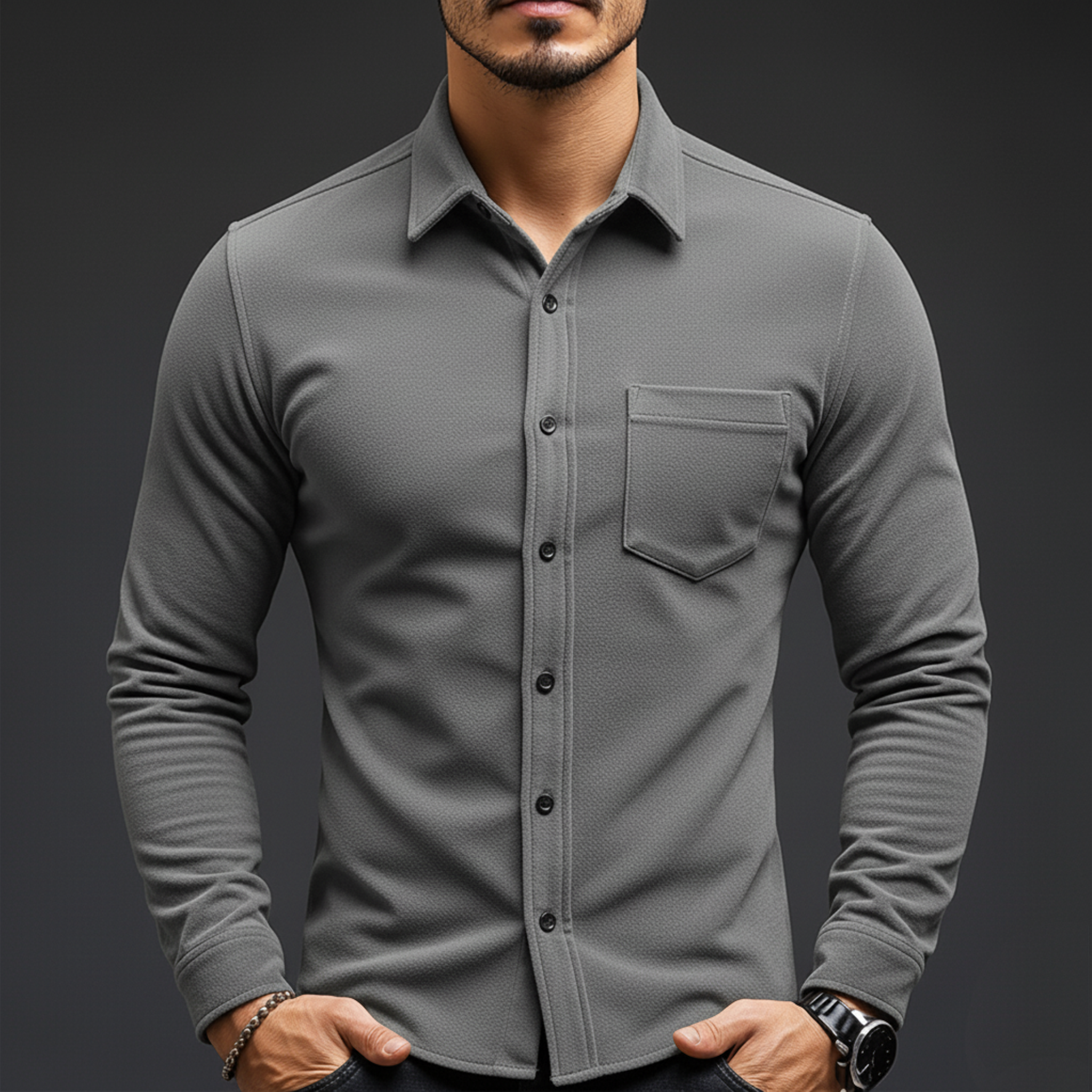 Men's Classic Casual Dralon Fabric Warm Skin-friendly Slim Fit Long-sleeved Shirt MTA2113J6K