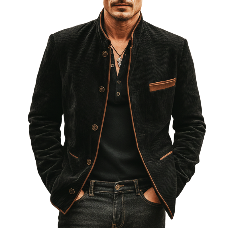 Men's Retro Business Corduroy Stand Collar Jacket MTA0825K6U