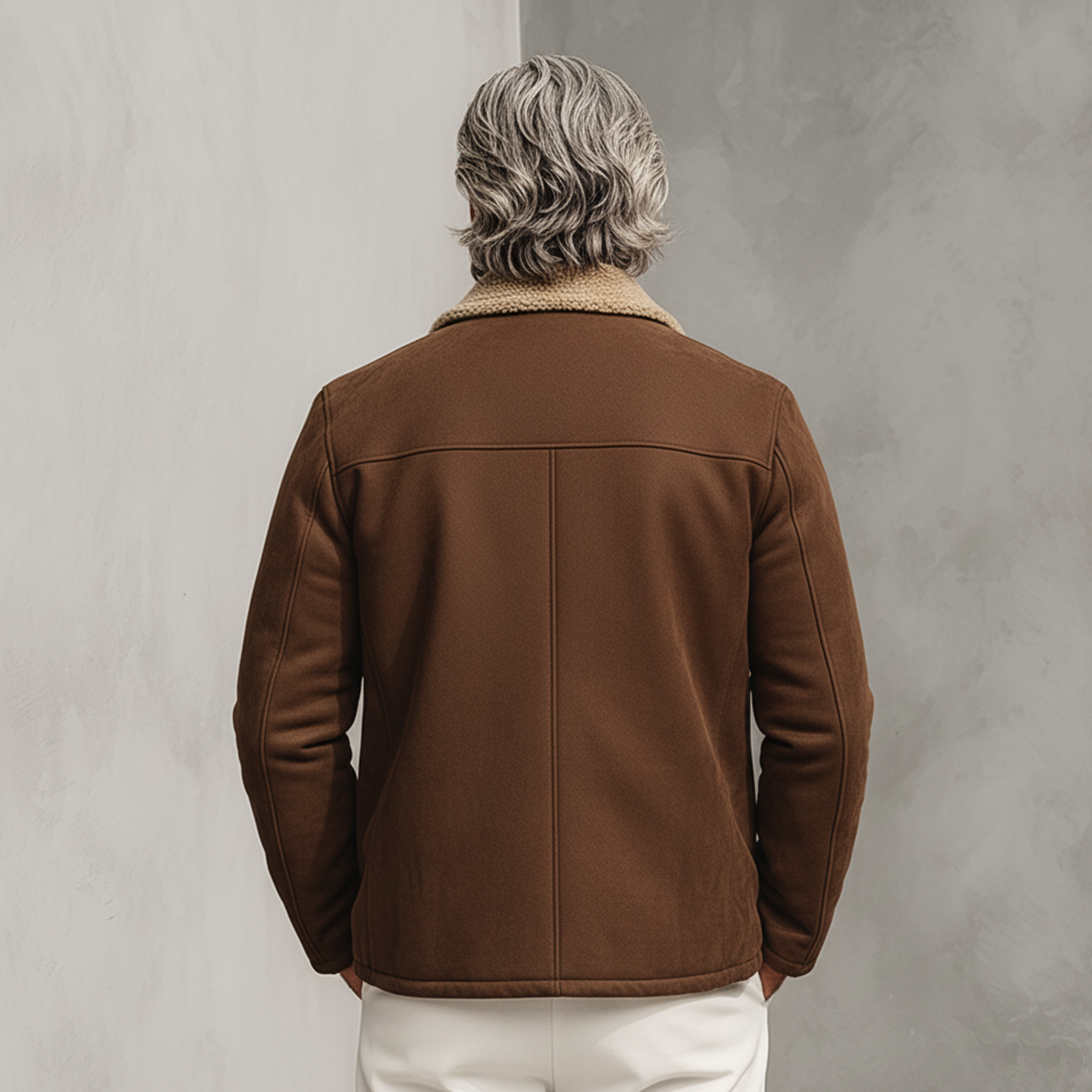 Men's Classic Light Business Fleece Lined And Collar Faux Suede Jacket MTA0344K7K