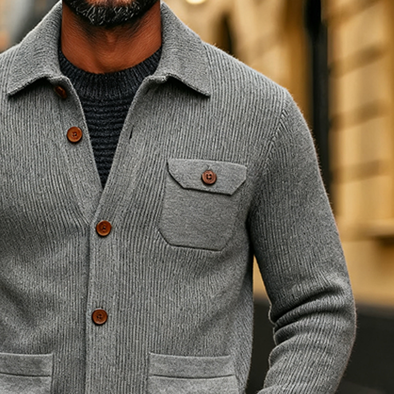 Men's Casual Solid Color Knitted Lapel Cardigan MTA2485J7X