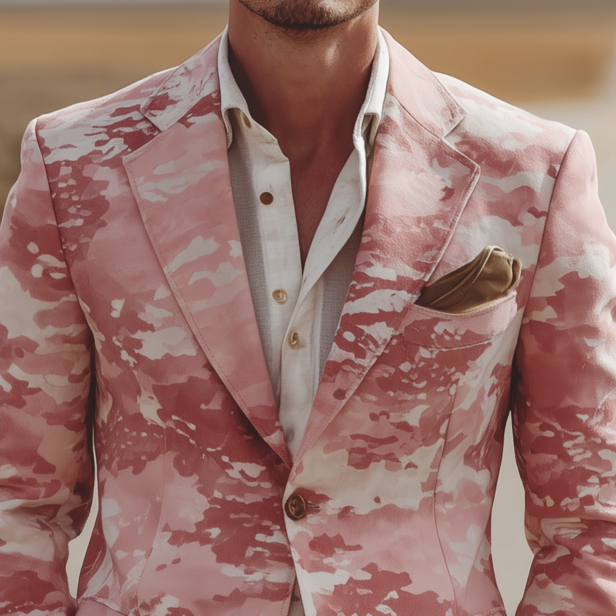 Men's Classic Casual Pink Camouflage Suede Single-Breasted Blazer MTA2865H3K