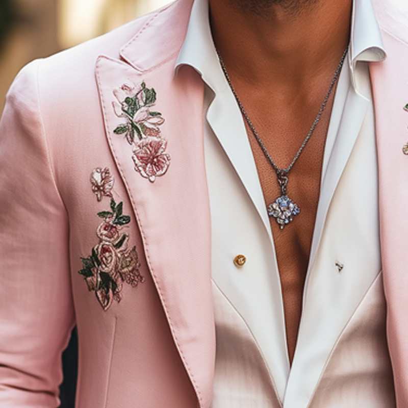 Men's Exquisite Floral Embroidered Two-button Wedding Blazer MTA2560G5U