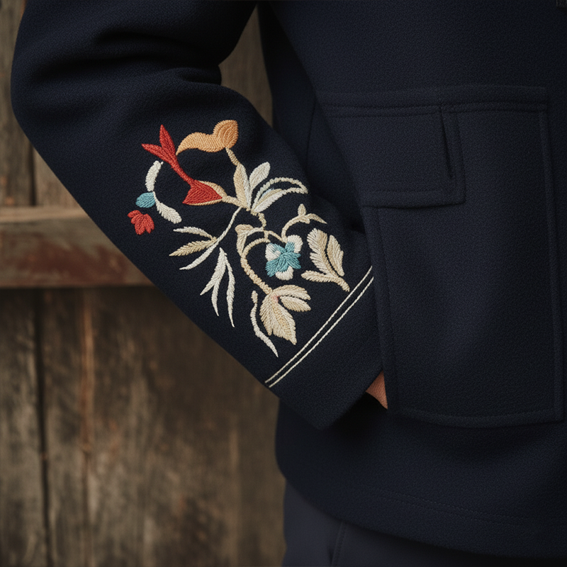 Men's Winter Simple Embroidered Faux Wool Round Neck Jacket MTA1506J2P