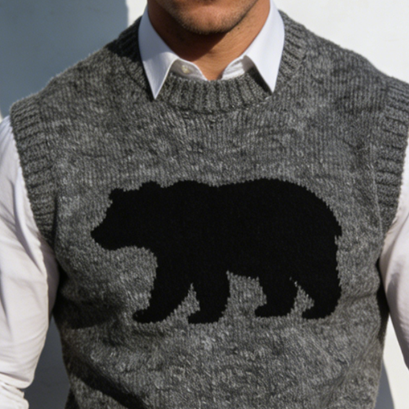 Men's Retro Casual Bear Knitted Crew Neck Vest MTA1691L3TO