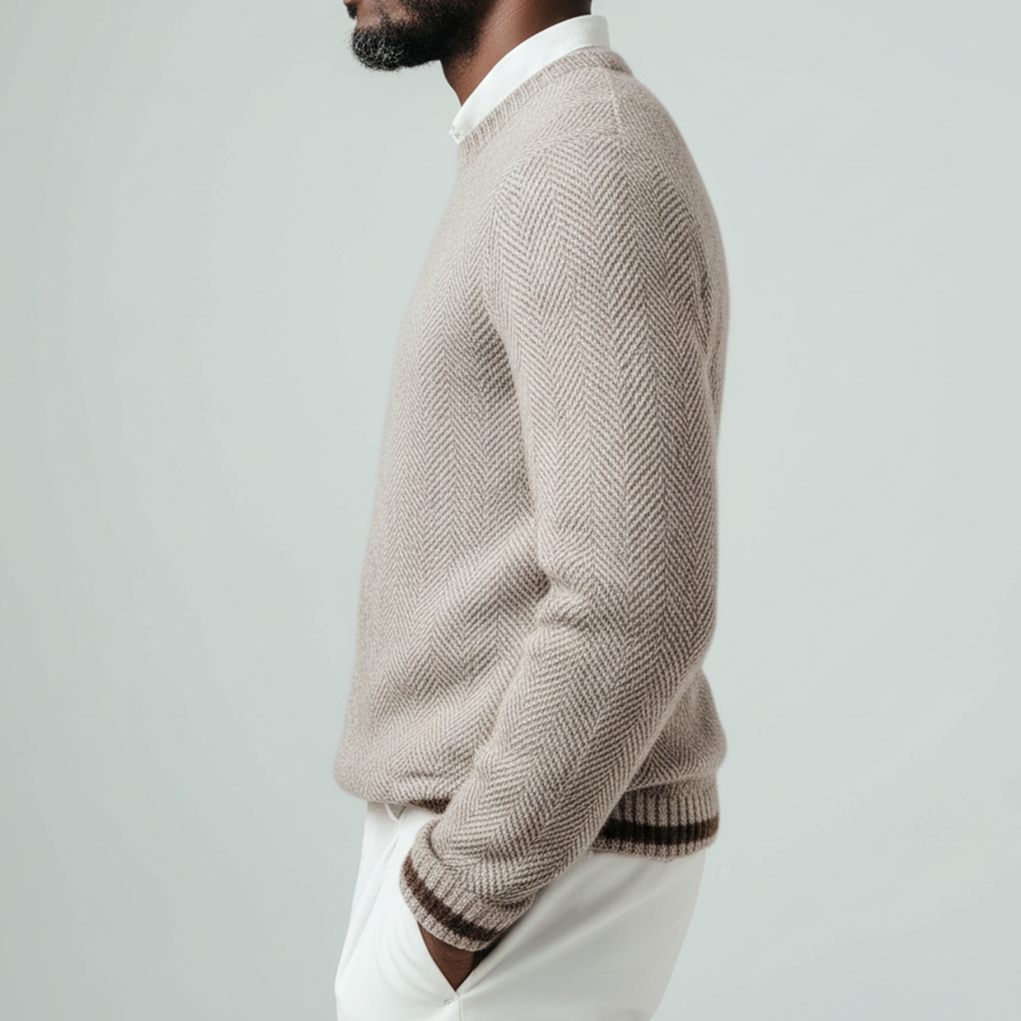 Men's Classic Casual Crew Neck Herringbone Knit Sweater MTA1369J0K