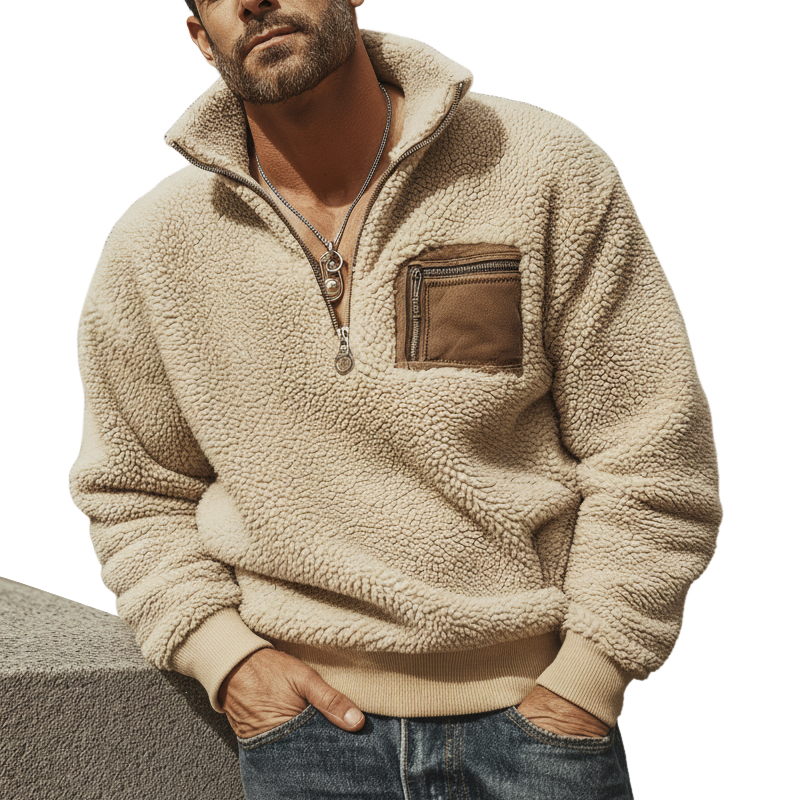 Men's Urban Style Warm Fleece Zip-up Stand-collar Sweatshirt MTA2052K5U