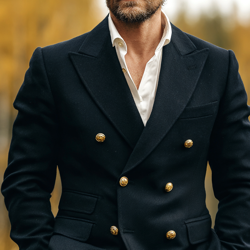 Men's Solid Peak Lapel Double Breasted Blazer MTA0388I4Z