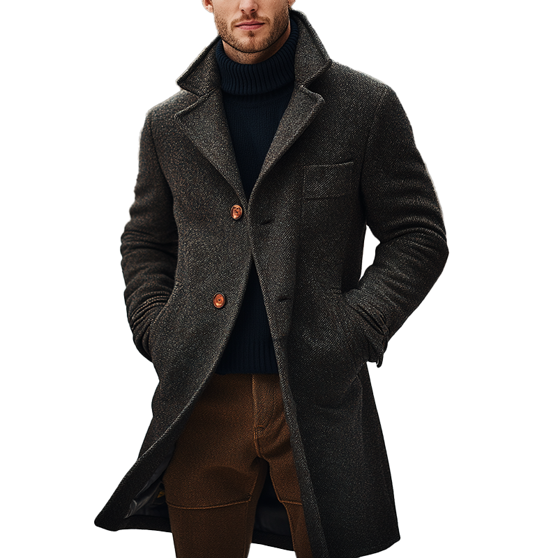 Men's Winter Retro Twill Faux Wool Mid-length Coat MTA1702K3P