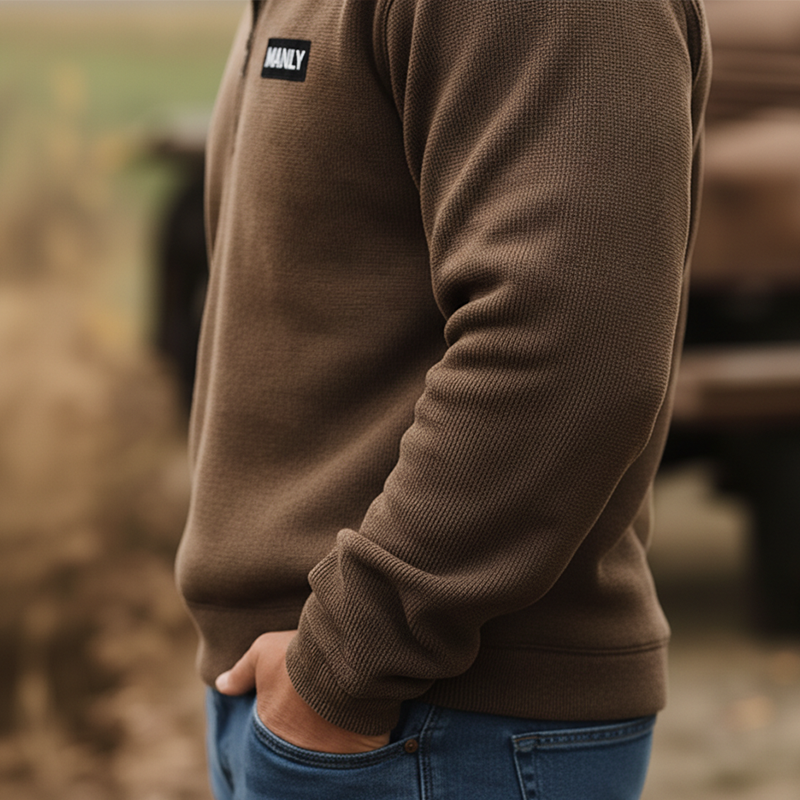 Men's Retro Textured Fabric Sweatshirt With Patchwork Half-Zip MTA1526K7P