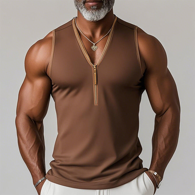 【24-hour shipping out】Men's Summer Fashion Sports Fabric V-Neck Zipper Tank Top MTA2382D0P