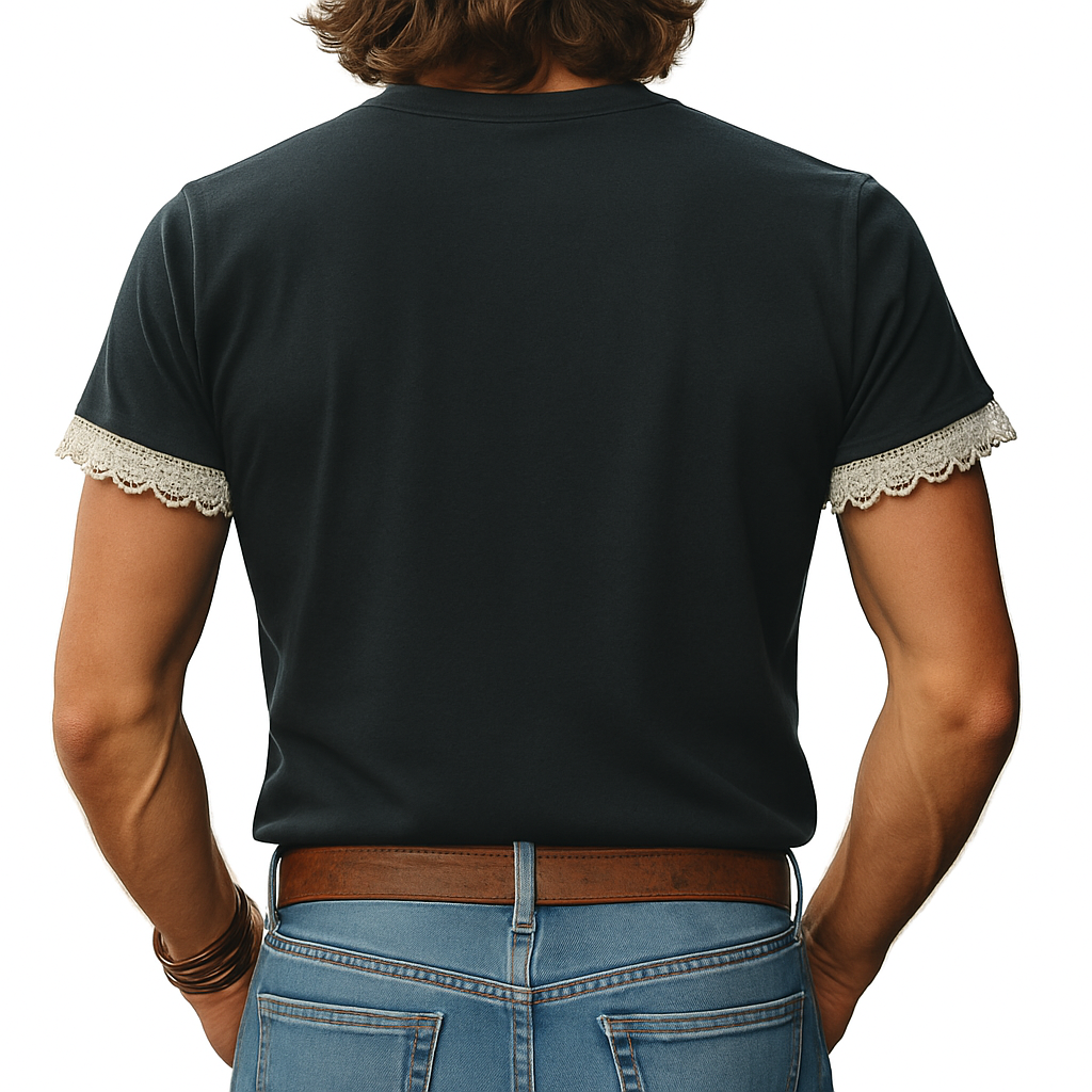 Men's Vintage Embroidered Round Neck Short Sleeve Lace T-Shirt MTA2003E1X