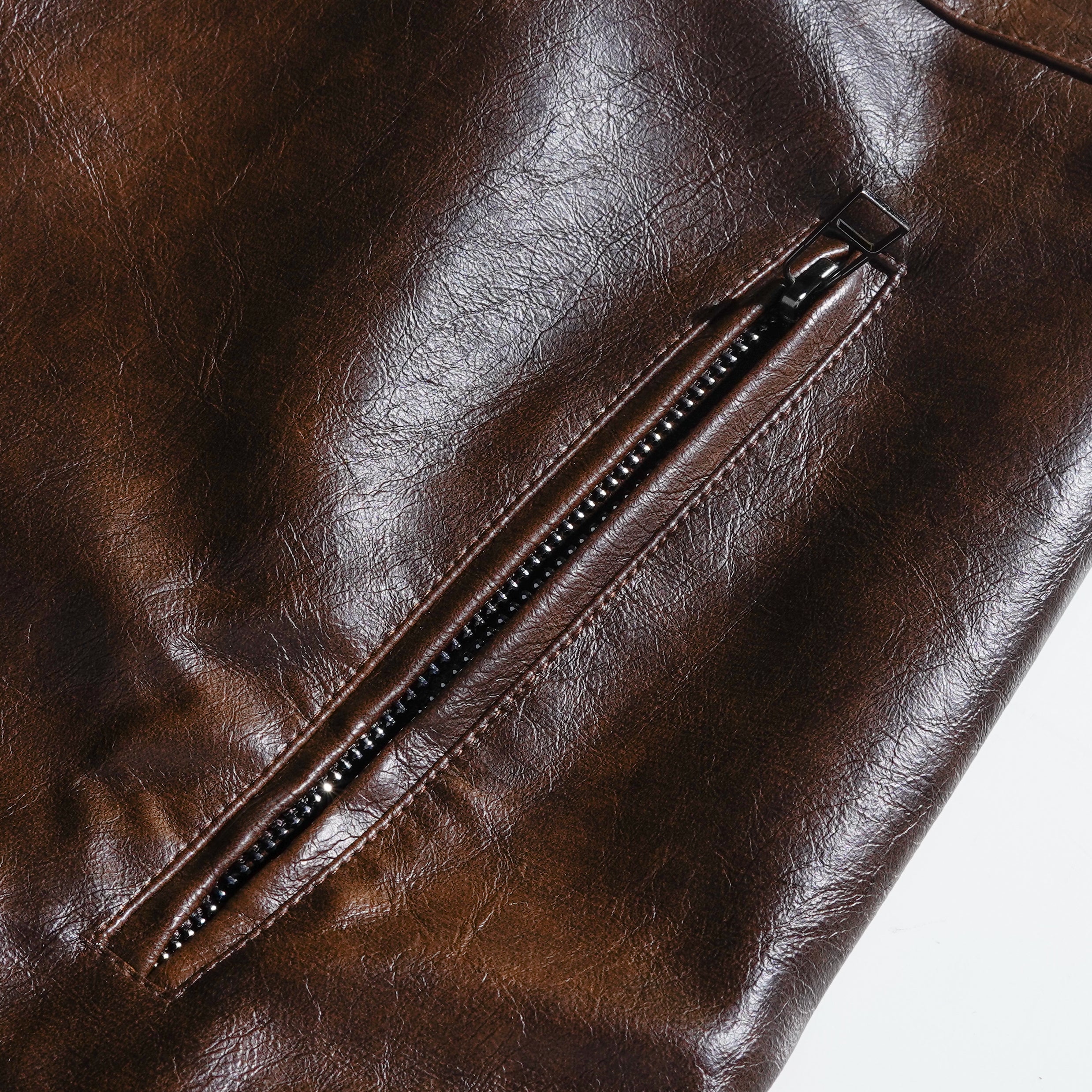 Chaqueta de cuero vintage con cremallera envejecida para hombre 57298921U