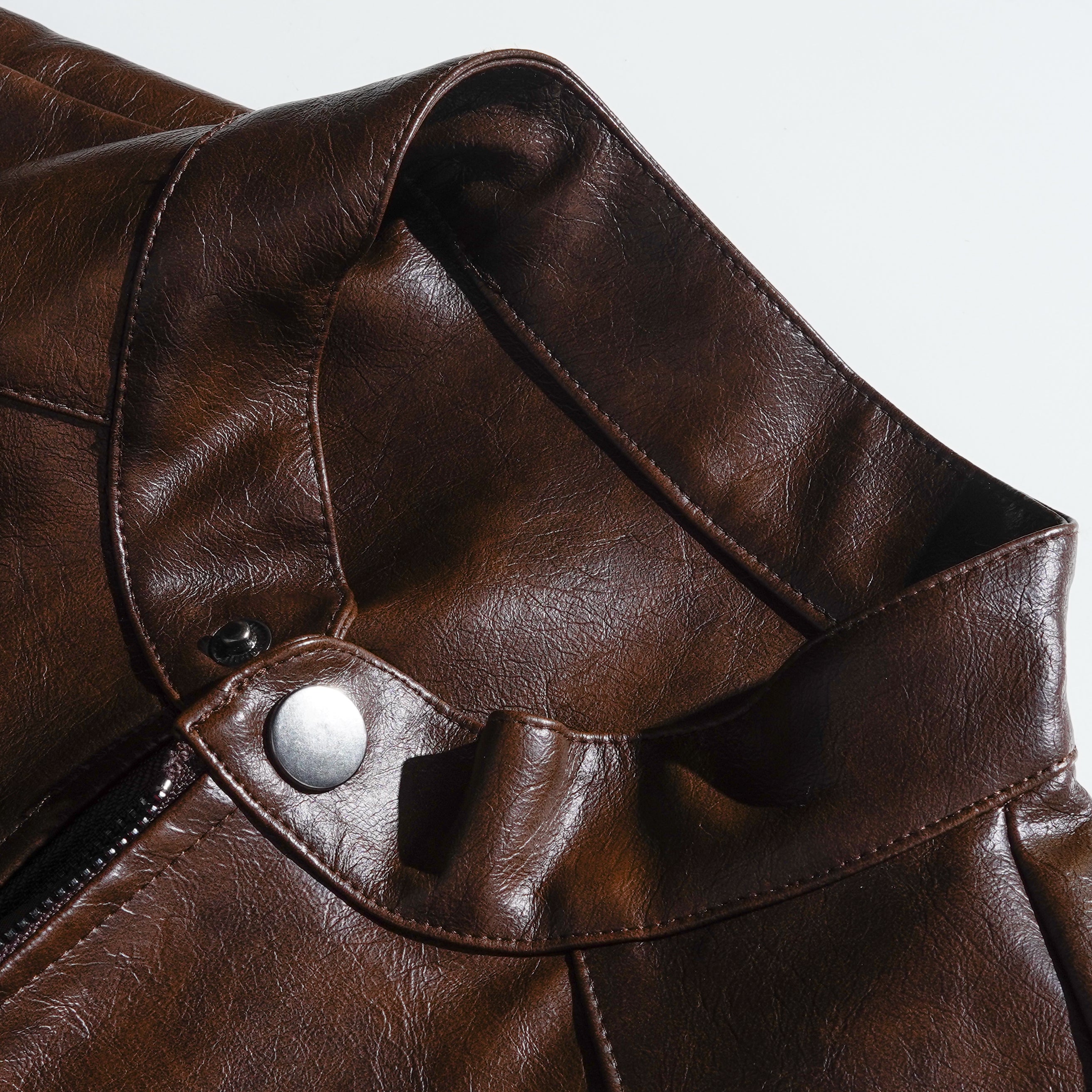 Chaqueta de cuero vintage con cremallera envejecida para hombre 57298921U