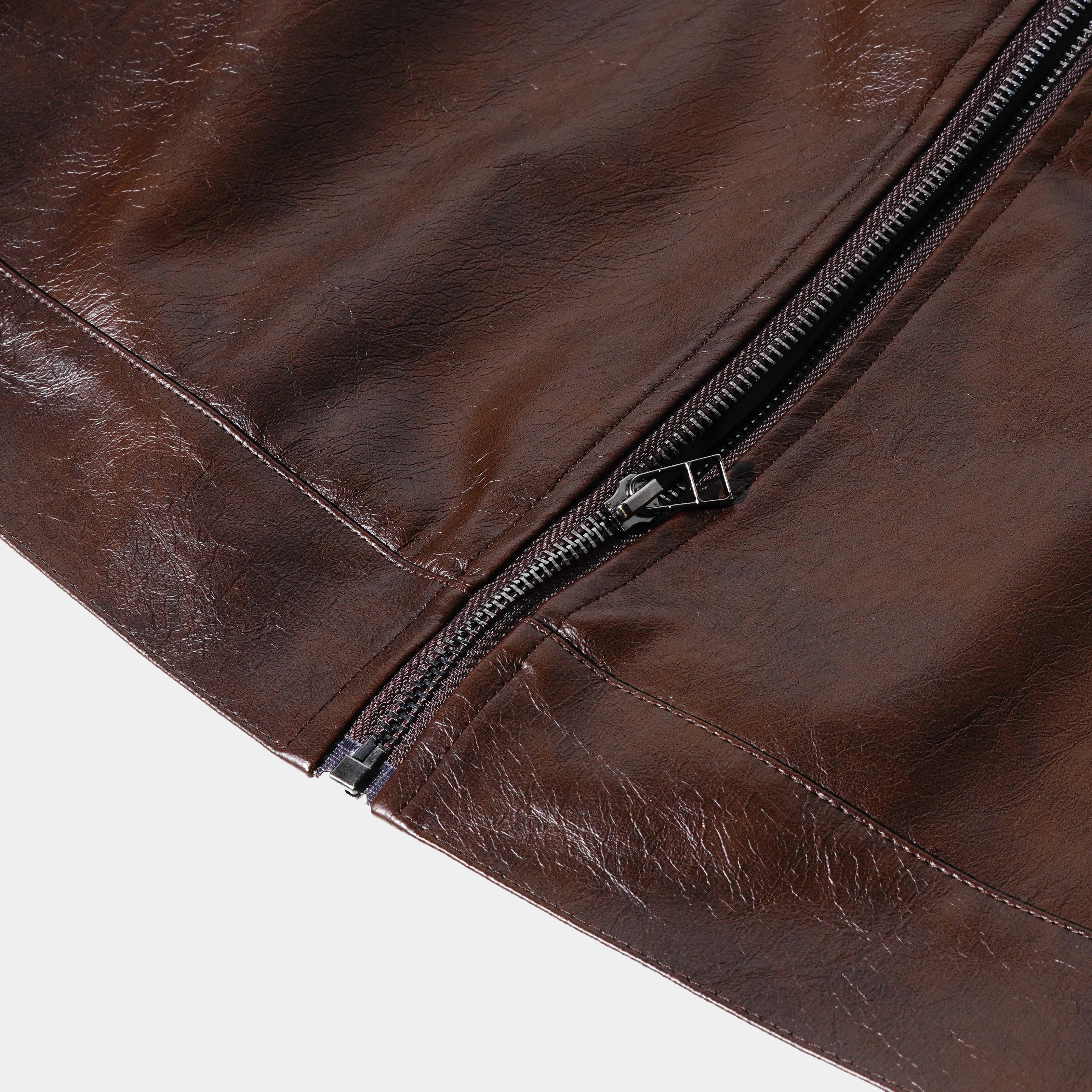 Chaqueta de cuero vintage con cremallera envejecida para hombre 57298921U