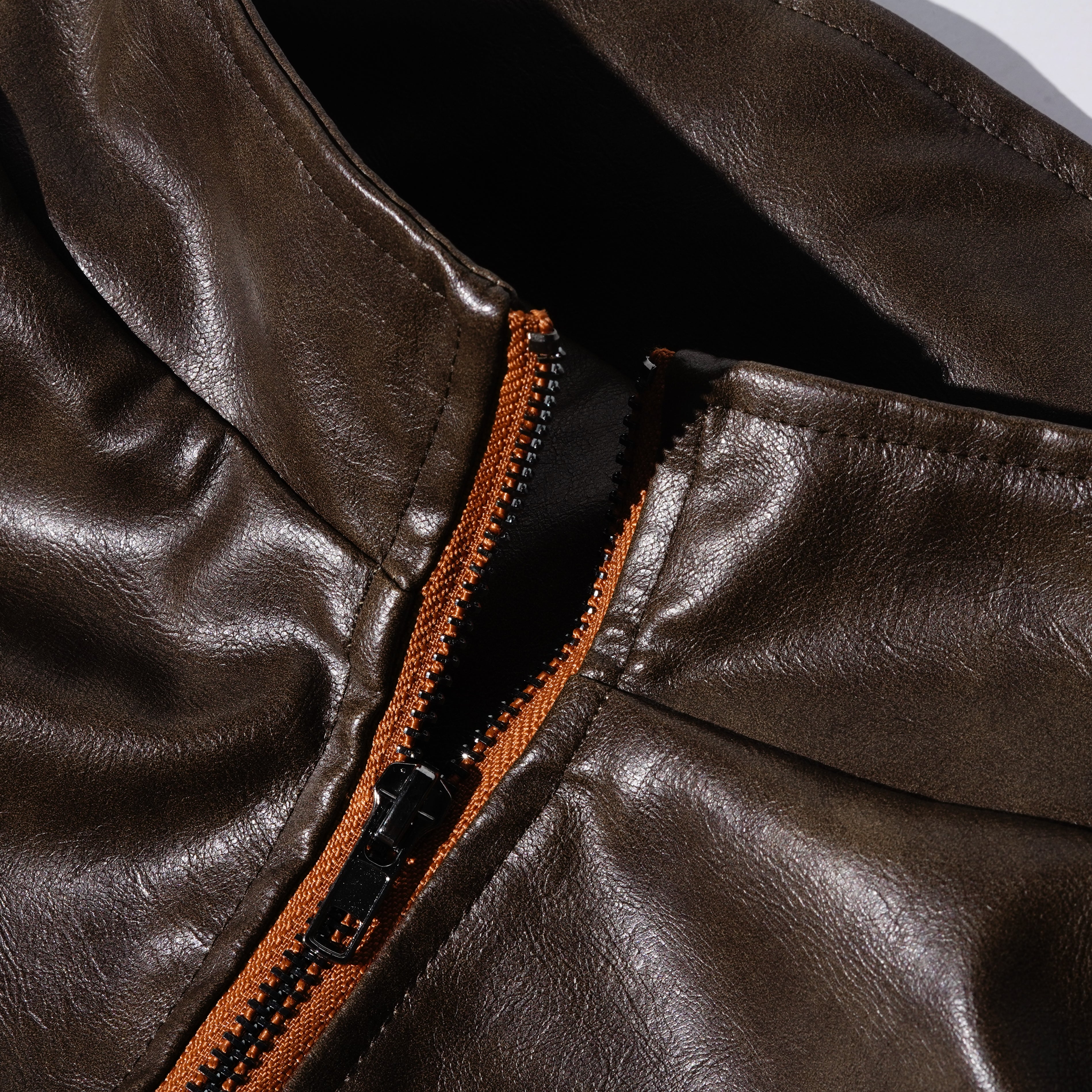 Men's Vintage Zipper Leather Jacket 09536541U