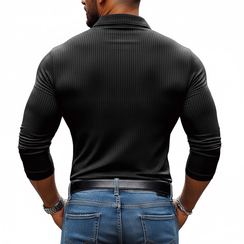 Men's Striped Textured Basic Elastic Long-sleeved POLO Shirt MTA1139J2X