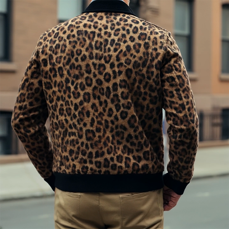 Men's Vintage Casual Leopard Print Lapel Jacket MTA2406I0TO