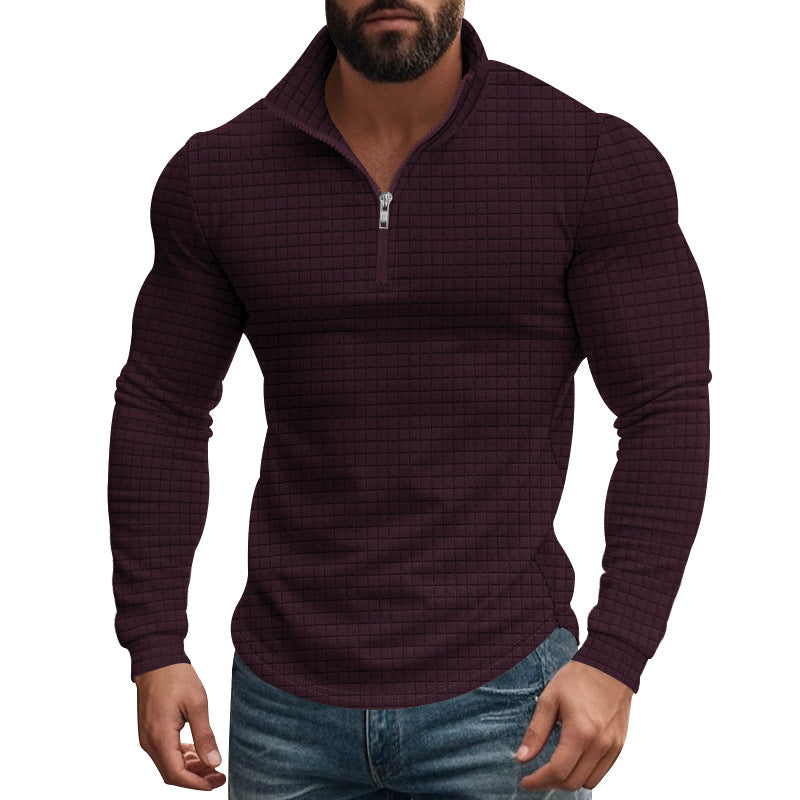 Camiseta de manga larga con cuello alto y cuadrado pequeño con media cremallera para hombre 08353588Z