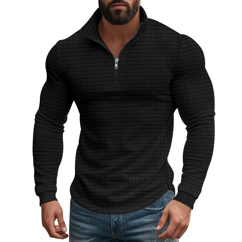 Camiseta de manga larga con cuello alto y cuadrado pequeño con media cremallera para hombre 08353588Z