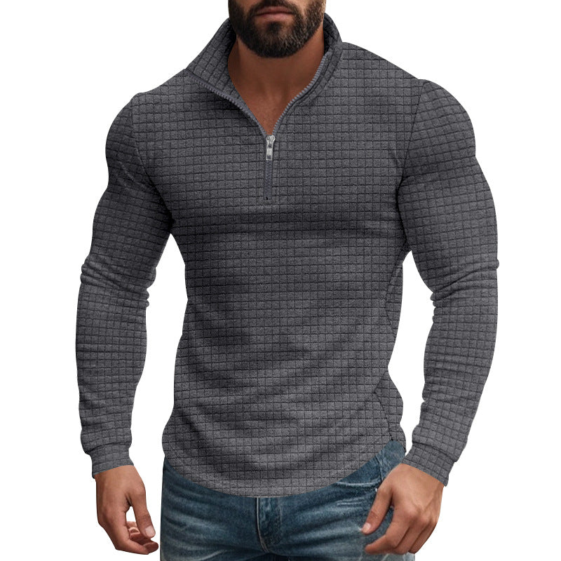 Camiseta de manga larga con cuello alto y cuadrado pequeño con media cremallera para hombre 08353588Z