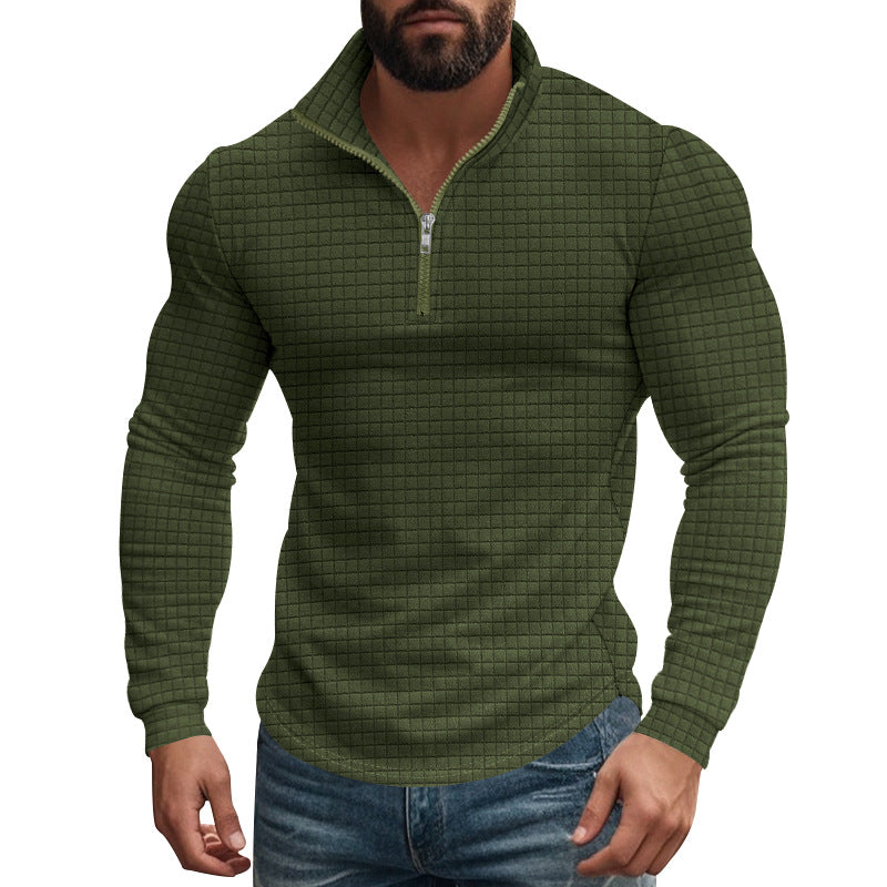 Camiseta de manga larga con cuello alto y cuadrado pequeño con media cremallera para hombre 08353588Z