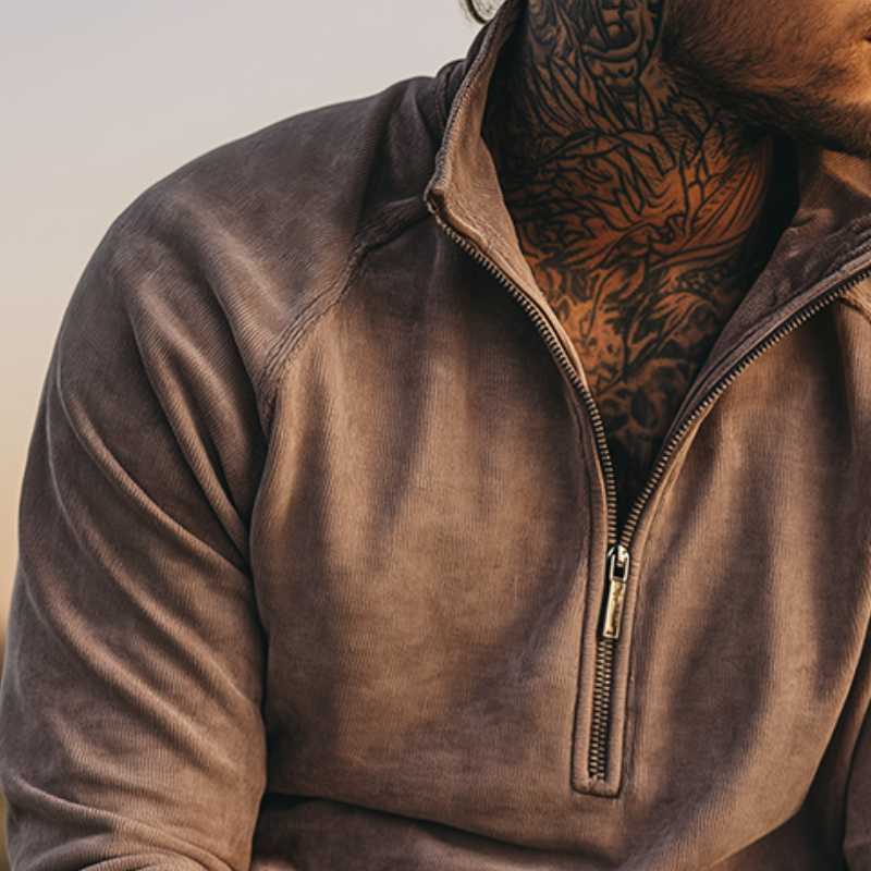 Men's Retro Casual Western Style Corduroy Zip-Neck Sweatshirt MTA2127H0TO