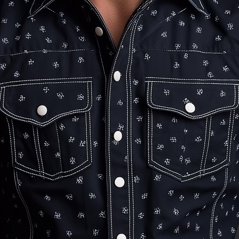 Men's Summer Western Denim Printed Cotton Blended Sleeveless Shirt MTA1442E3P