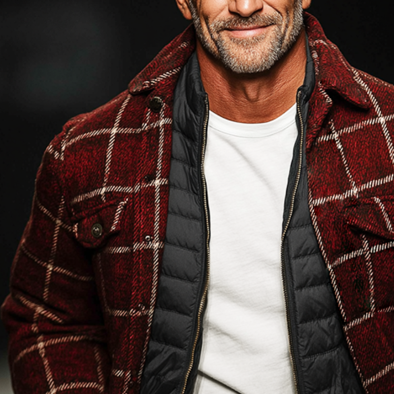 Men's Retro Casual Plaid Print Lapel Jacket MTA1402K3TO