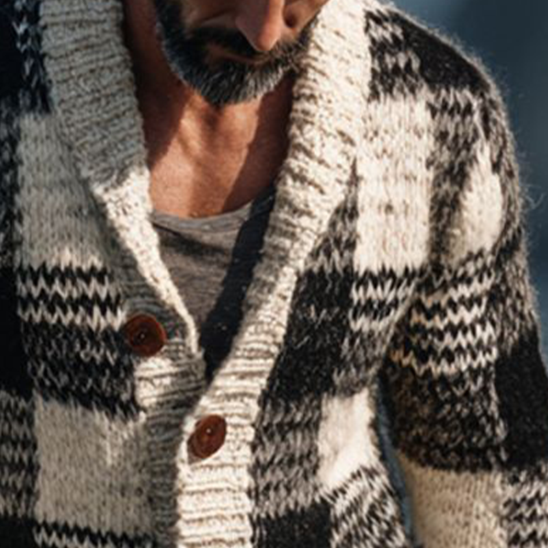 Men's Casual Plaid Jacquard Collared Knit Cardigan MTA1967K2X