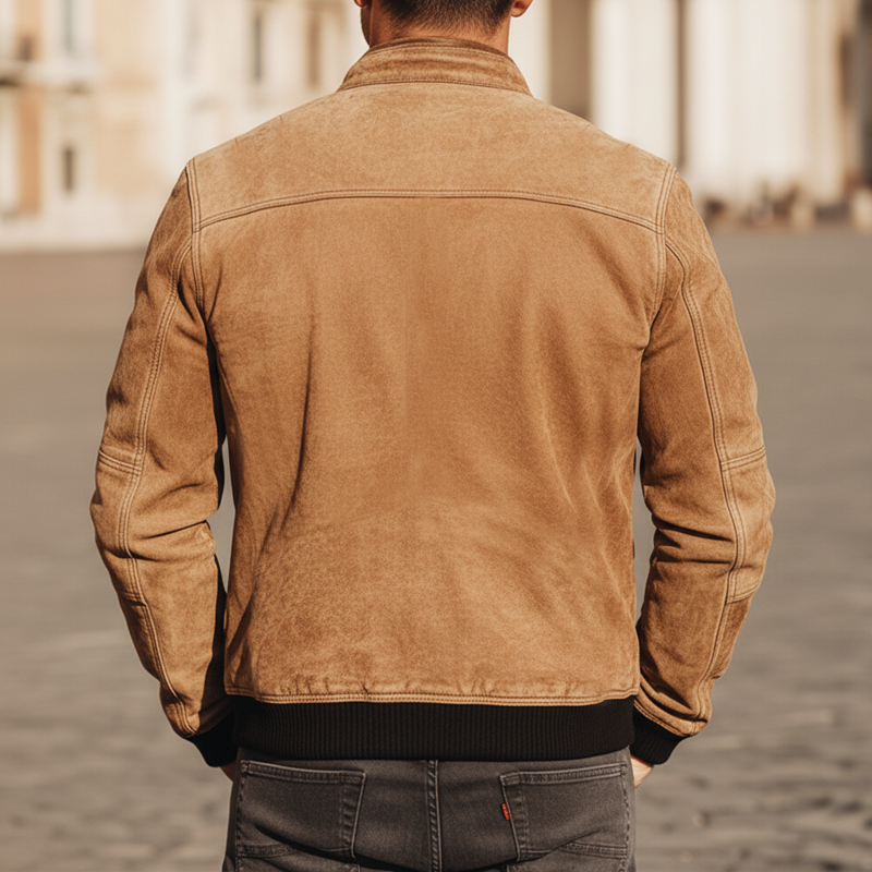 Men's Classic Urban Snap-button Collar Zippered Faux Suede Jacket MTZ0416A7U