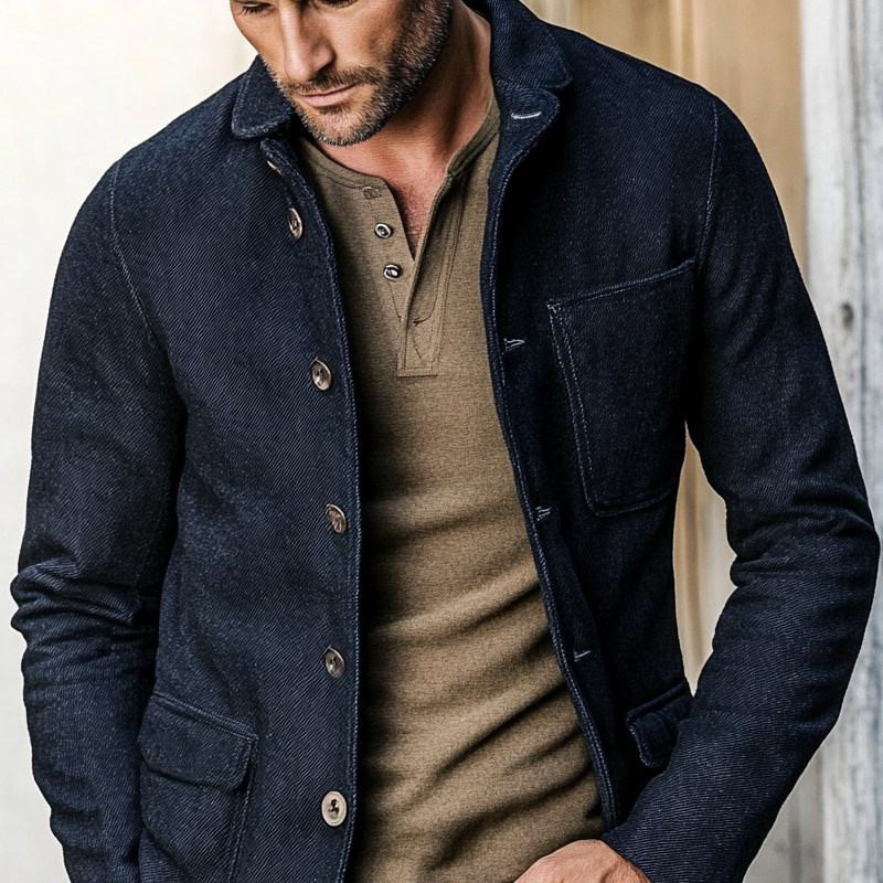 Men's Blended Lapel Single-breasted Twill Jacket MTA2264H5X