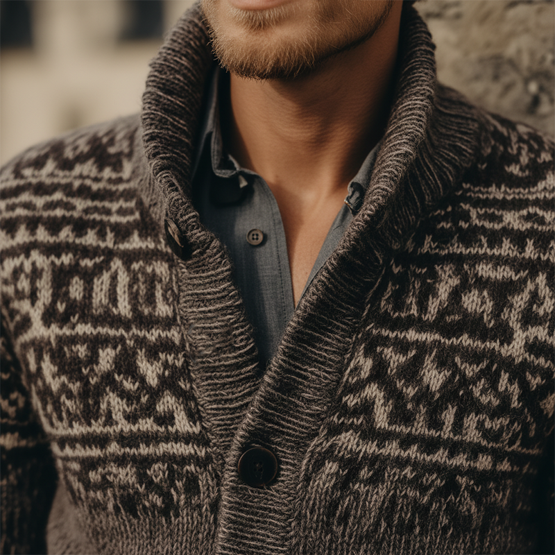 Men's Winter Vintage Cotton Knitted Jacquard Button Cardigan MTA1615J8P