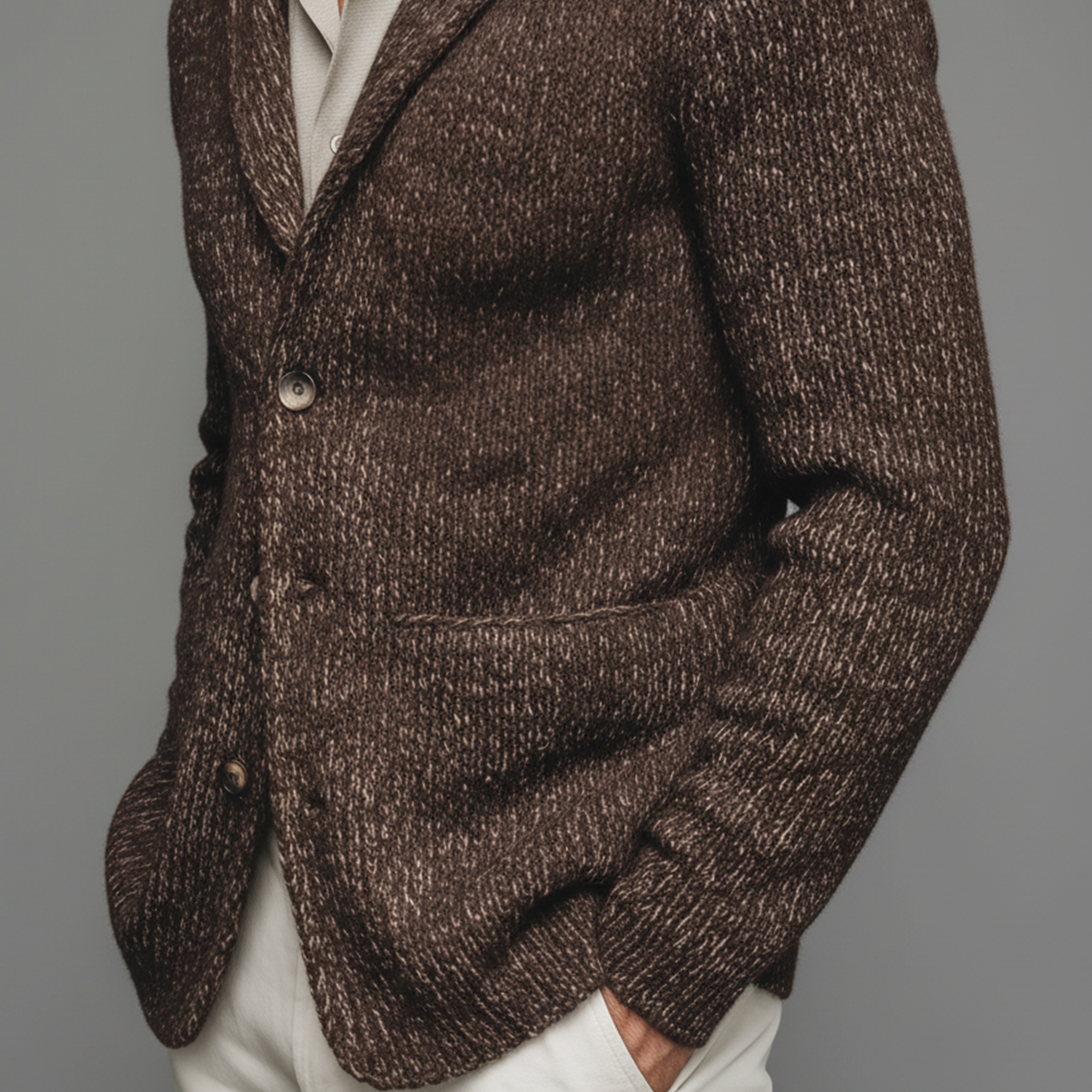 Men's Classic Casual Suit Collar Single-Breasted Slim Fit Knit Cardigan MTA3057J2K