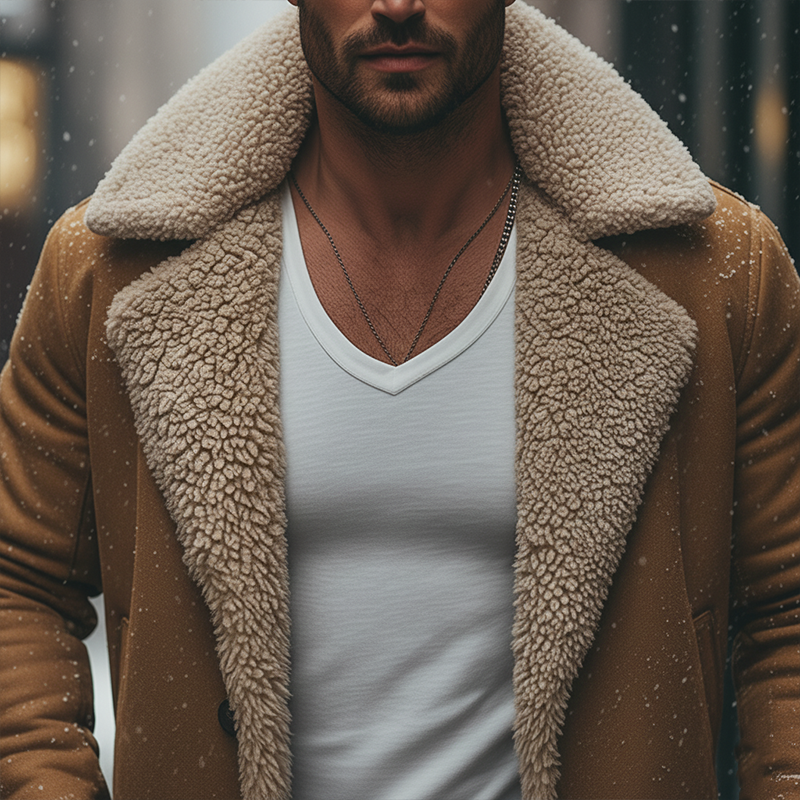 Men's Winter Retro Faux Fur Faux Leather Mid-Length Button Jacket MTA2679K7P