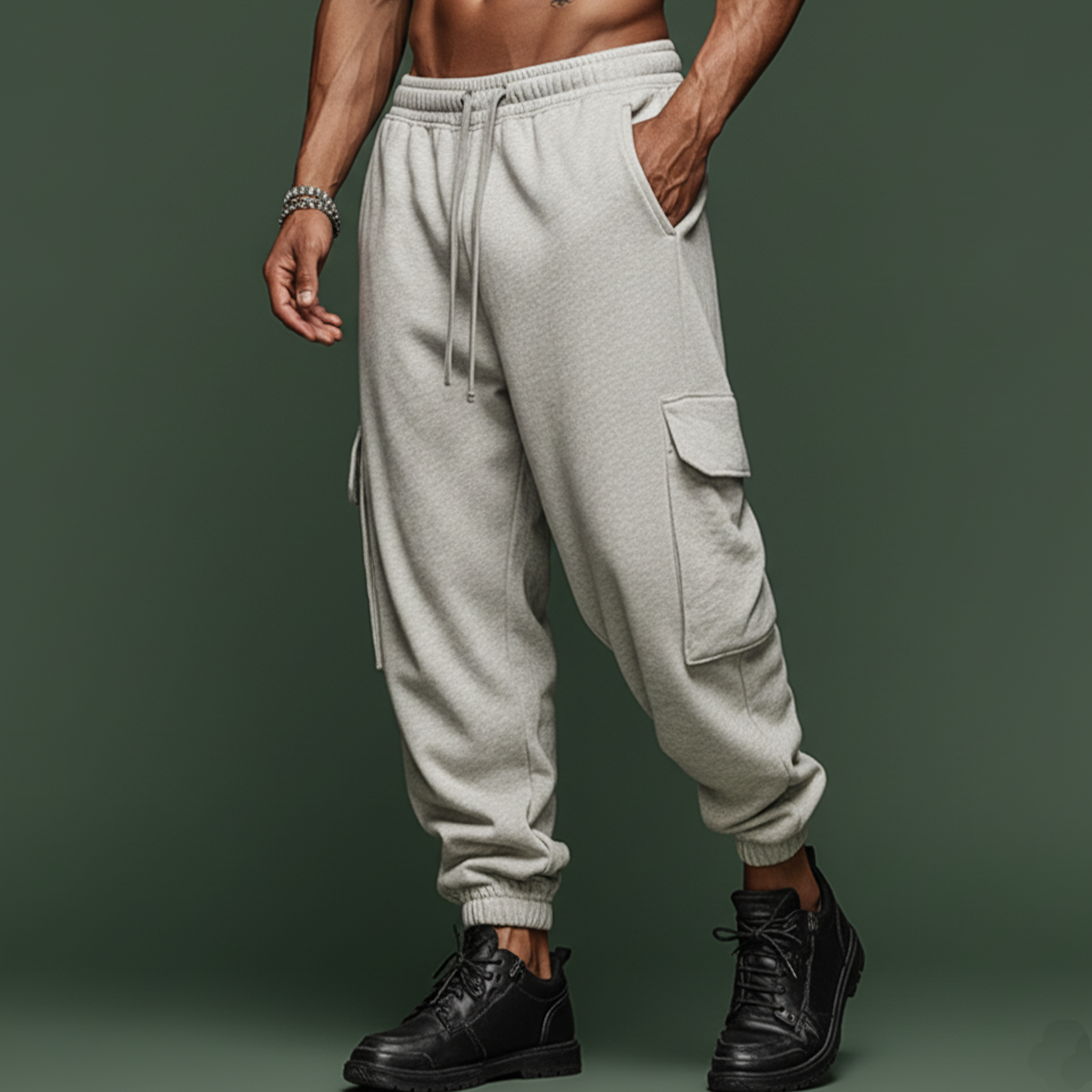 Men's Casual Tough Style Elastic Waist Cotton Blend Multi-Pocket Sports Pants MTA2870J2K