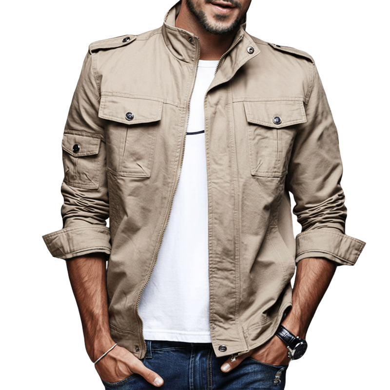 Men's Classic Cotton Multi-pocket Stand-collar Zip-up Jacket MTZ0430A3U