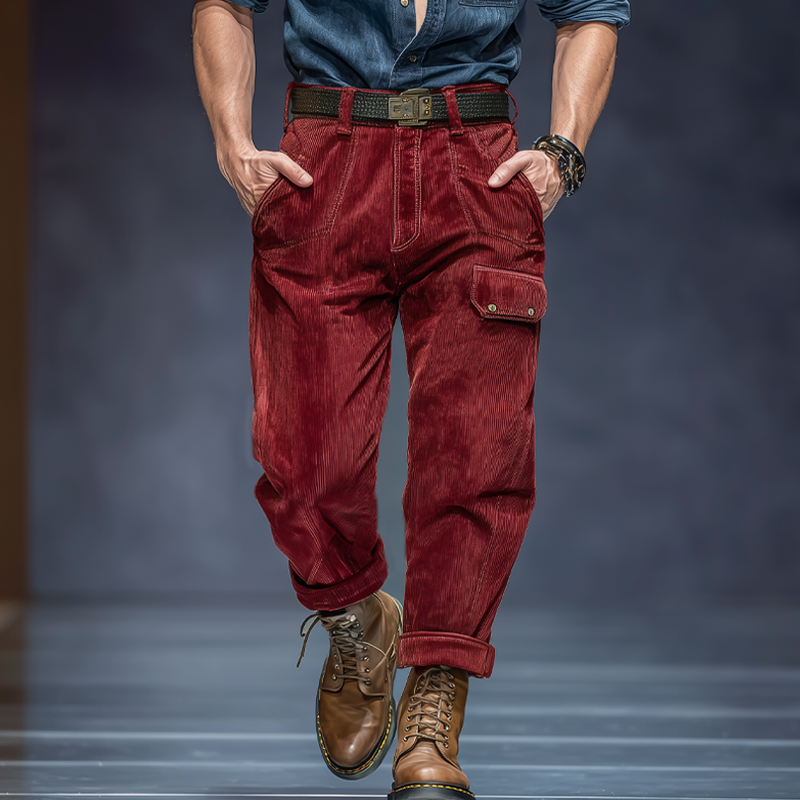 Men's Classic Red Corduroy Casual Pants MTA2895J6U