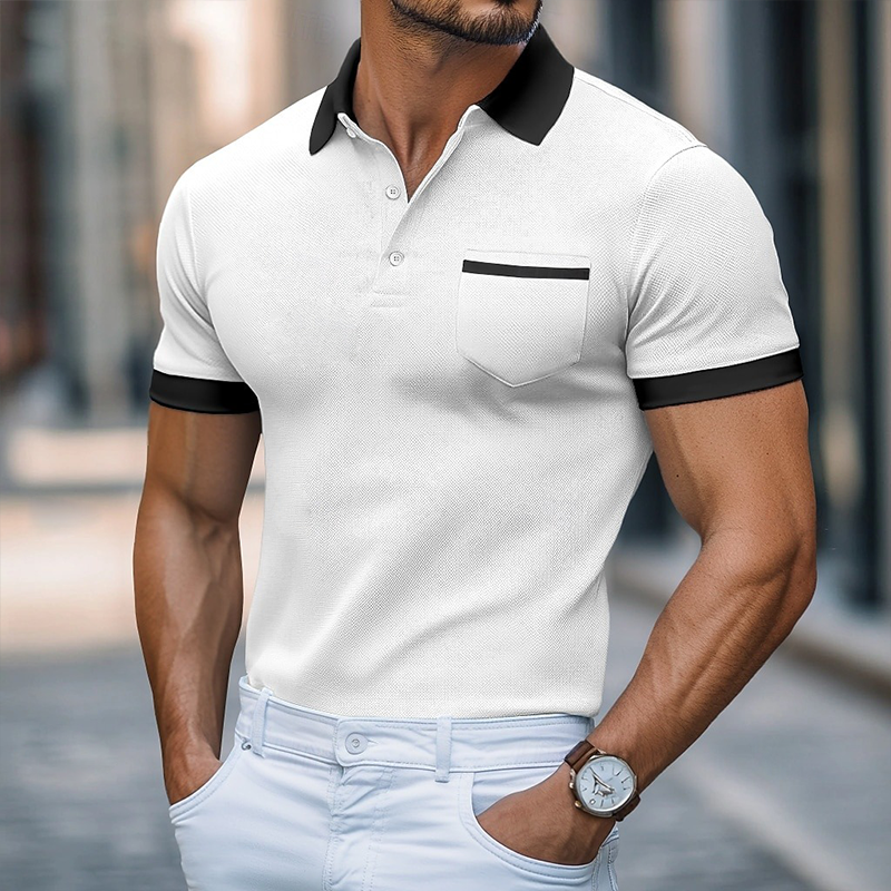 Herre retro casual fargeblokk kortermet poloskjorte MTA2311G4TO