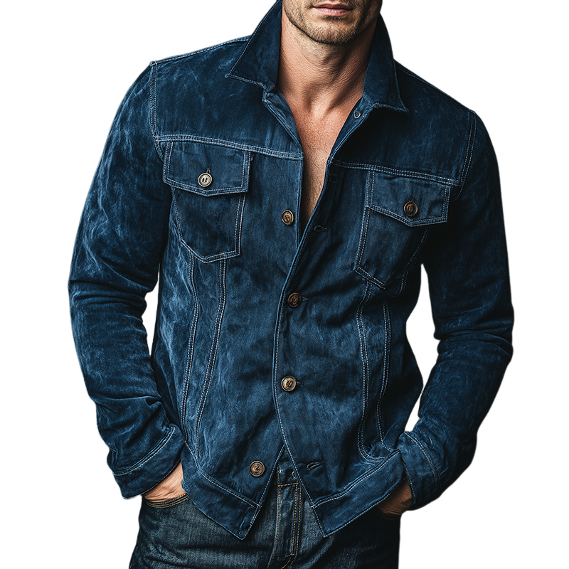 Men's Retro Casual Denim Washed Durable Collar Jacket MTA2951J9TO