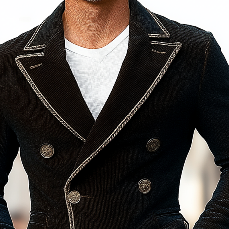 Men's Solid Color Corduroy Patchwork Webbing Lapel Blazer MTA2011K1X