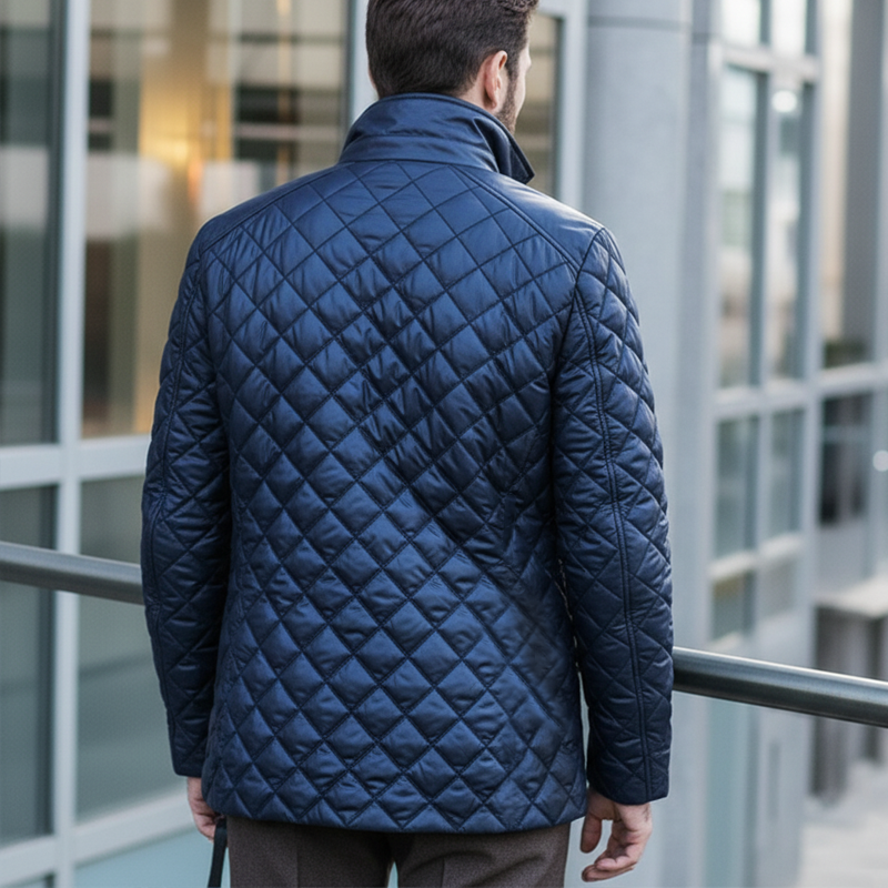 Men's Classic Royal Blue Quilted PU Leather Jacket MTA2024J7U