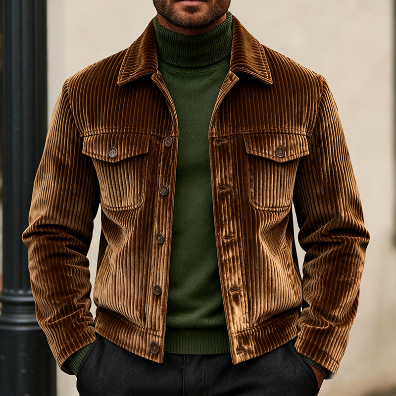 Men's Vintage Corduroy Lapel Multi-Pocket Jacket MTA2450J7X