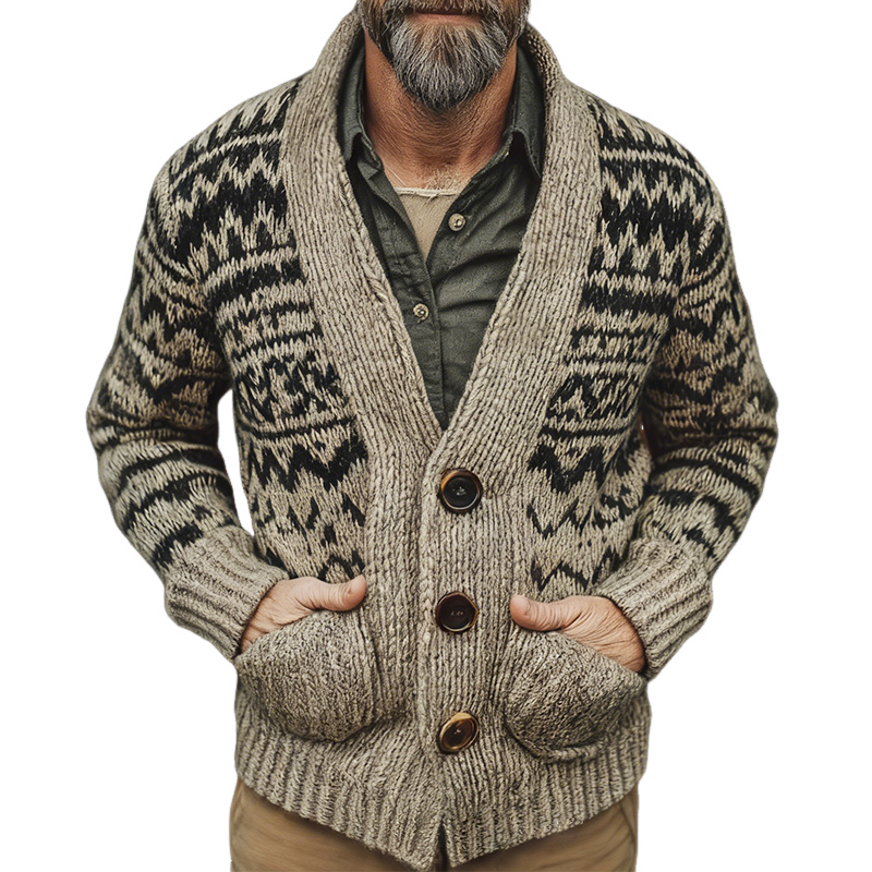 Men's Retro Casual Geometric Knit Button Cardigan MTA2525K8TO