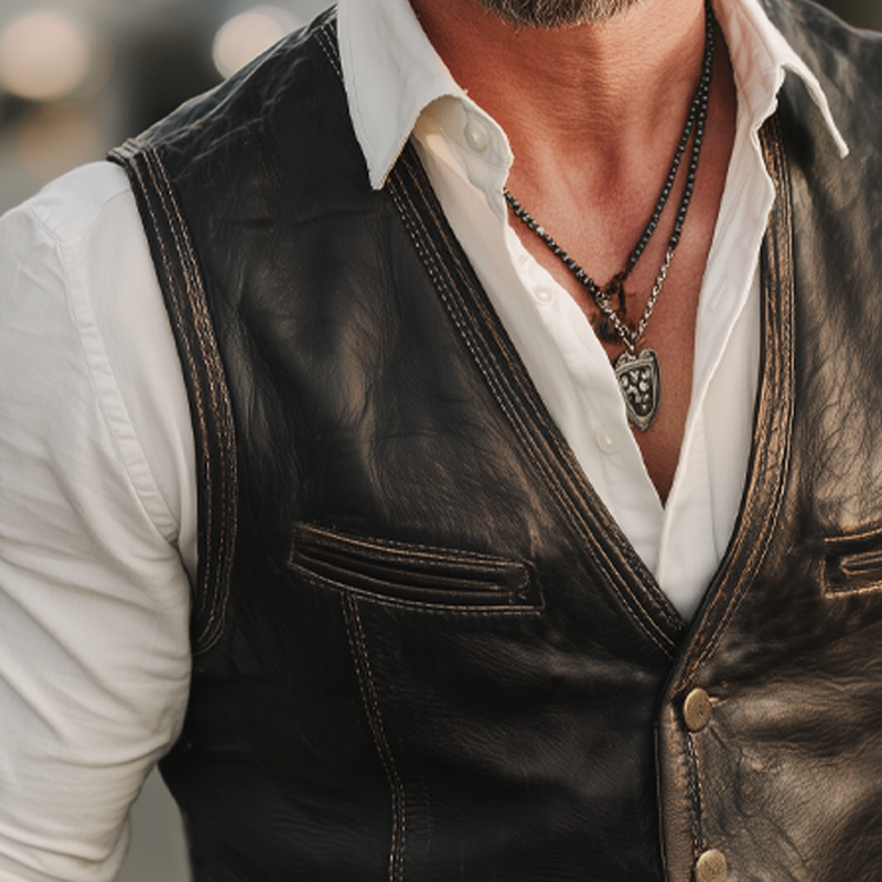 Men's Vintage V-Neck Single-Breasted PU Leather Vest MTA1341H3U