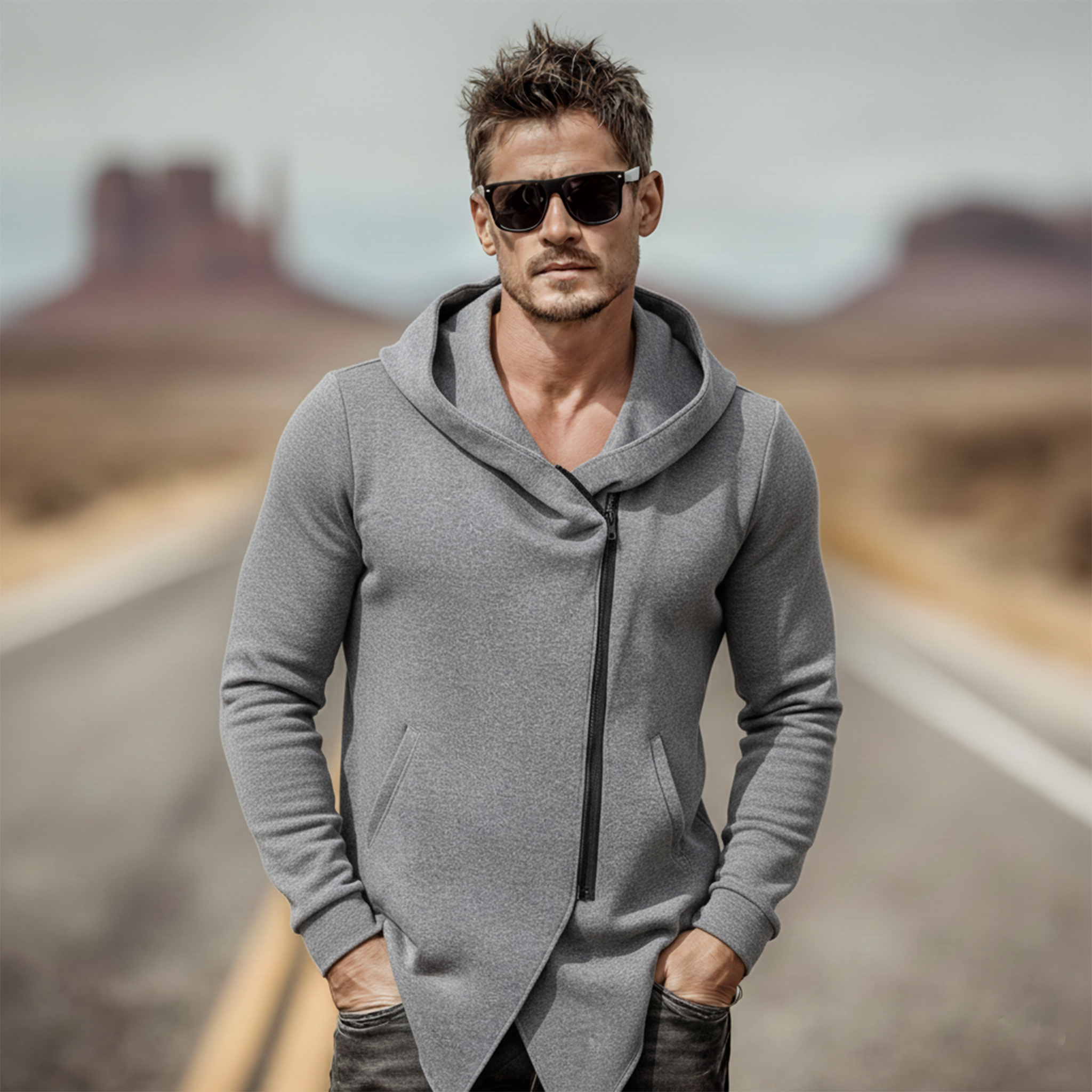 Men's Classic Casual Air-layer Fabric Hooded Zip-up Jacket MTA3185L7K