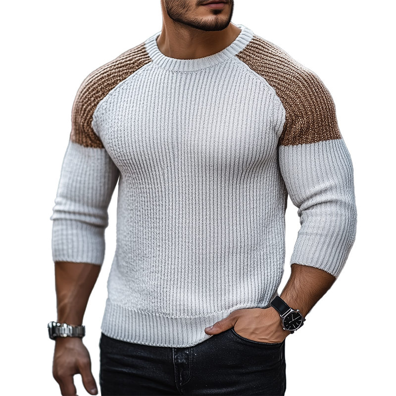 Men's Simple Color Block Cotton Yarn Knit Crew Neck Slim Fit Sweater MTA2964J7P