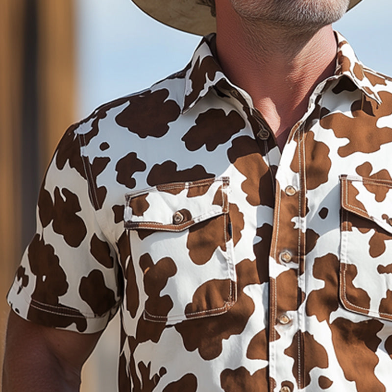 Men's Summer Milk Pattern Print Short Sleeve Shirt MTA2026E9U