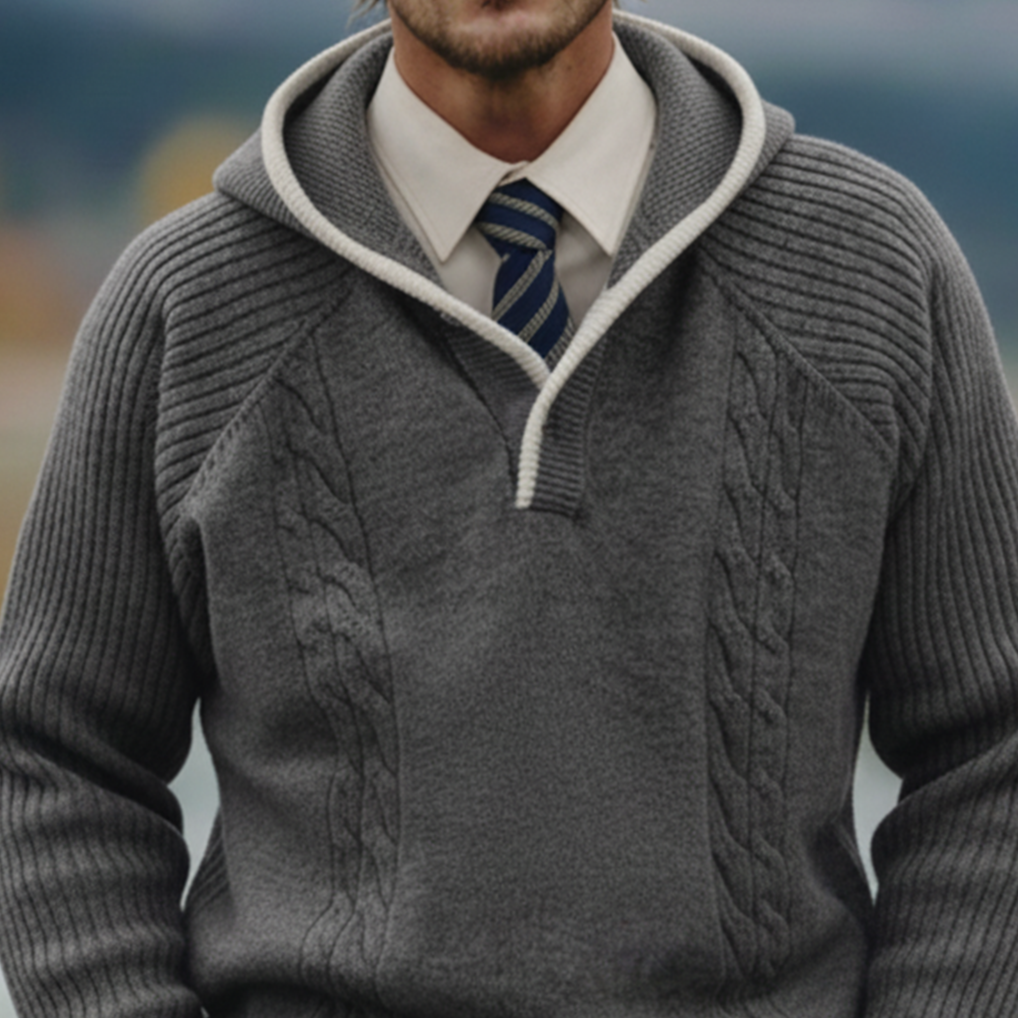 Men's Classic Casual Western Style Hooded Knitted Jacquard Sweatshirt MTA2801K0K