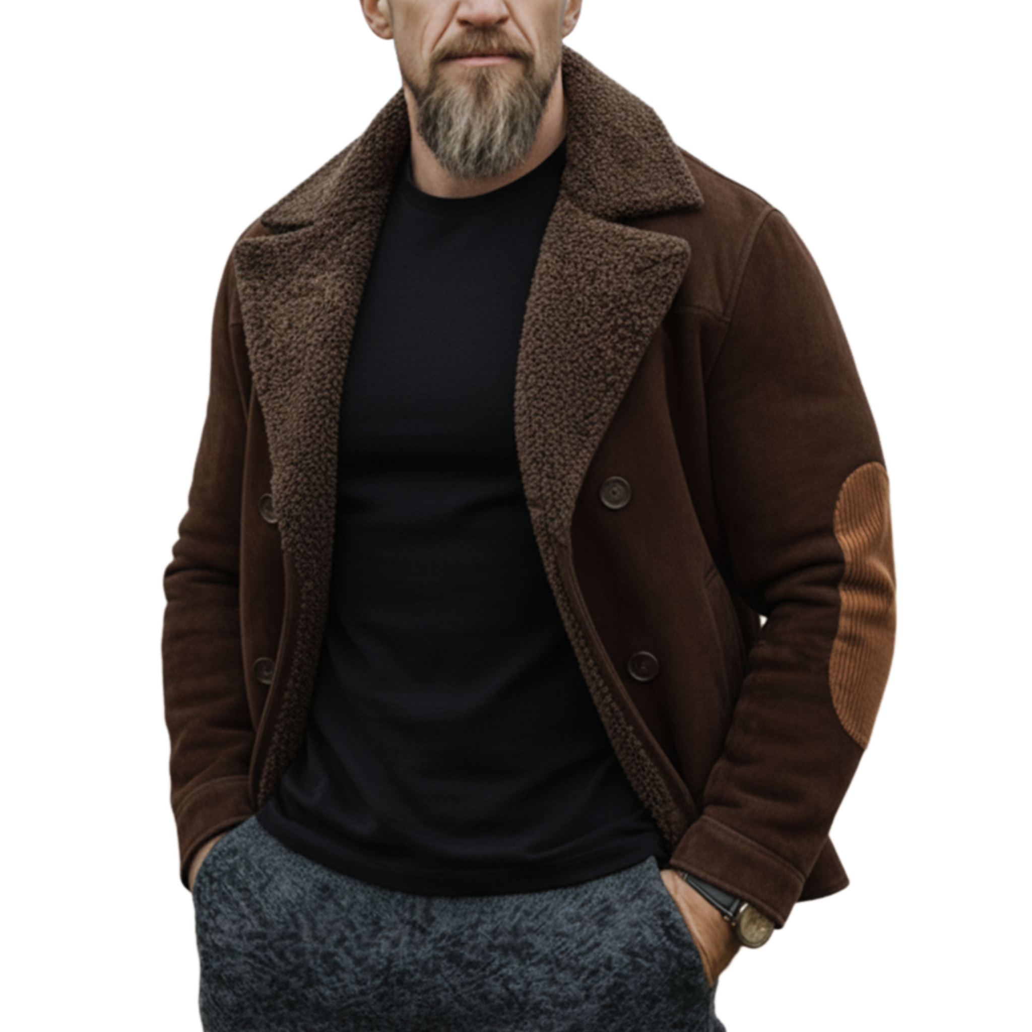 Men's Classic Retro Western Style Faux Suede Double Breasted Jacket MTA2442J6K